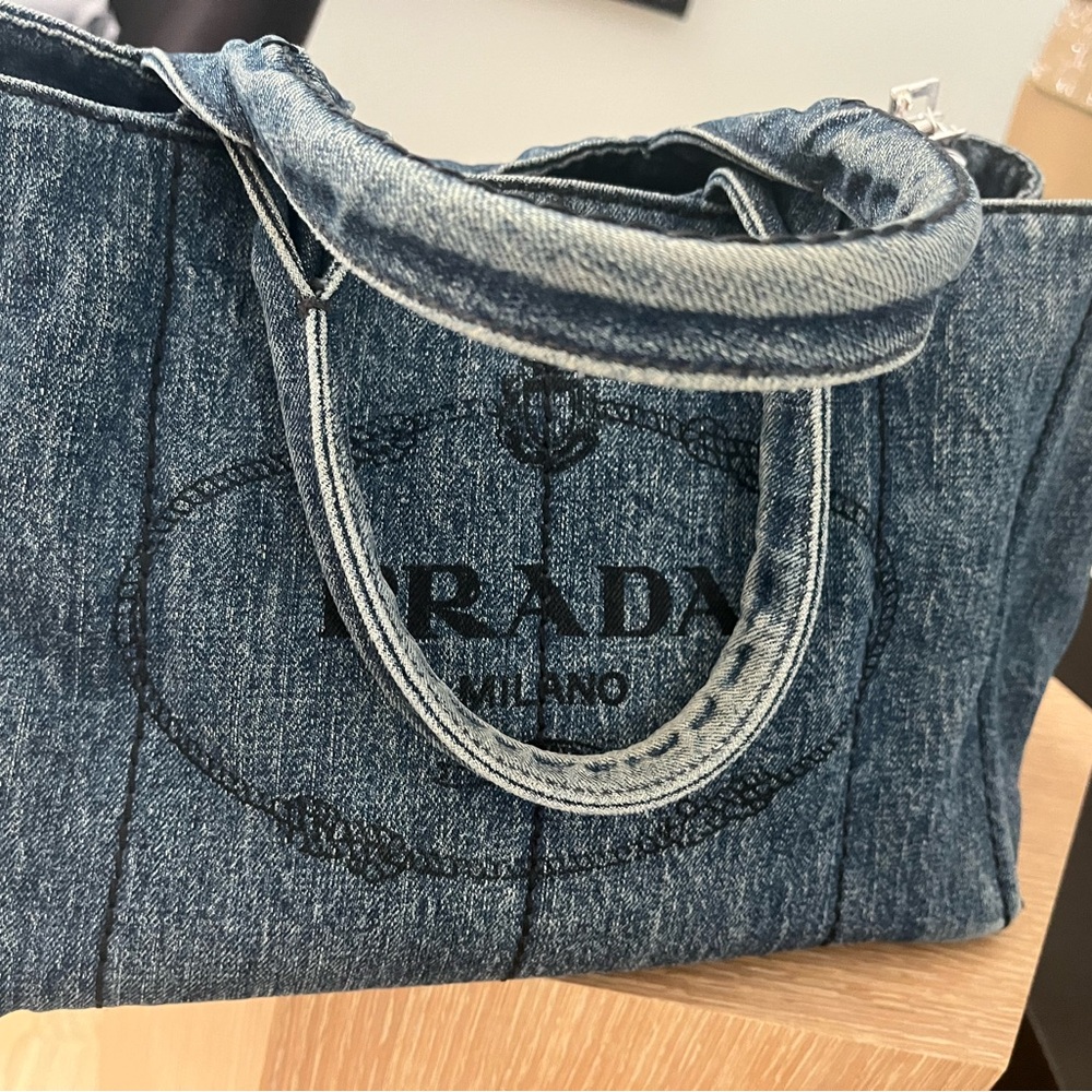 Prada Blue Denim Tote Bag with Structured Design